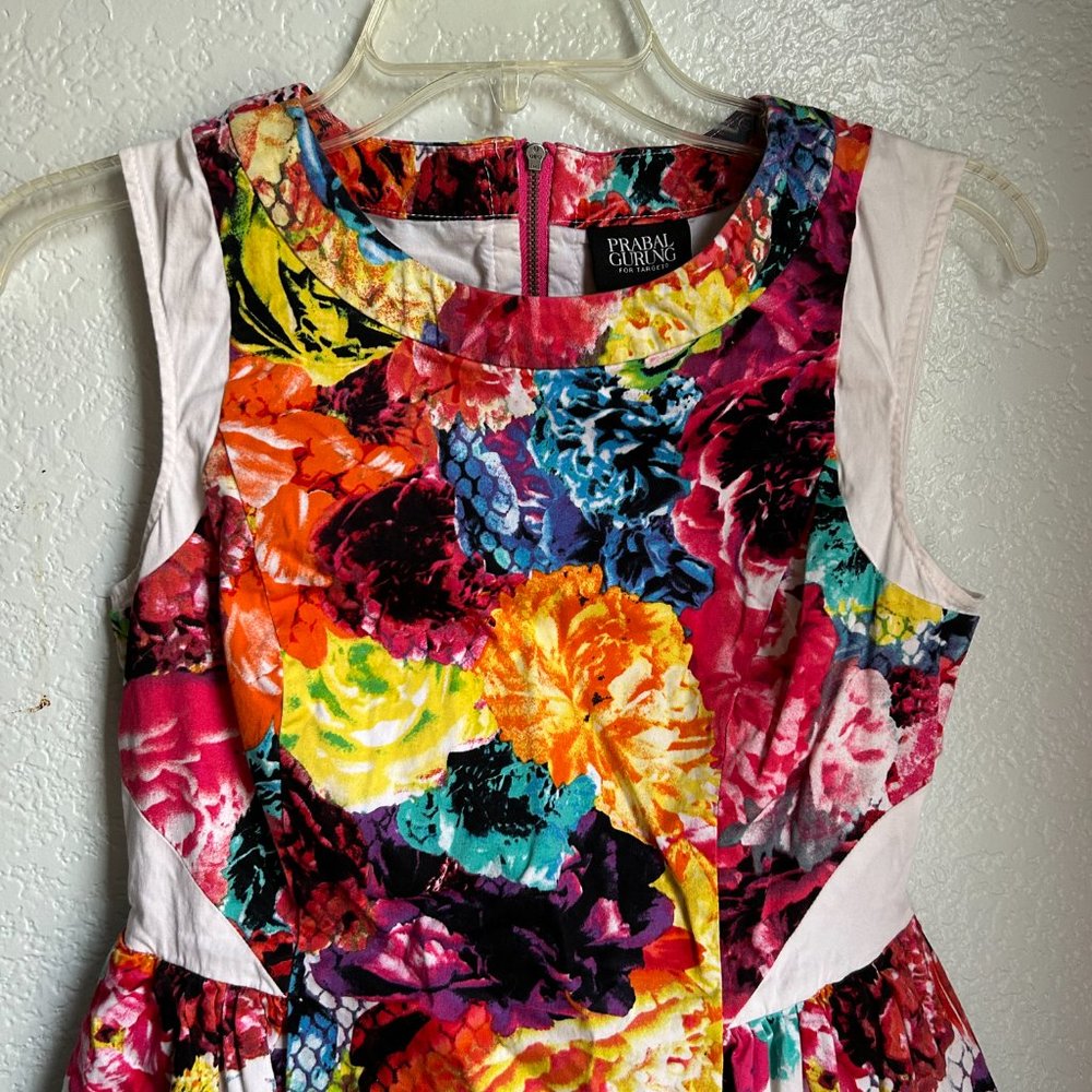 Prabal Gurung for Target Dress Size 2 Floral Abstract White Skater Pinup Retro - Picture 2 of 11